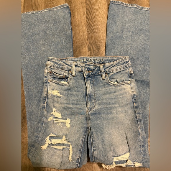 American Eagle Outfitters Light Blue Distressed Flare Jeans - Picture 3 of 5